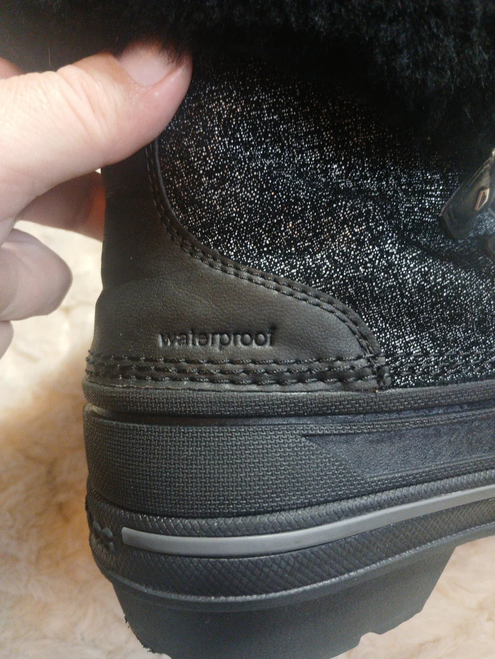 Crocs W7 Allcast II Luxe Snow Boots Black Shimmer Waterproof Winter Duck Boots